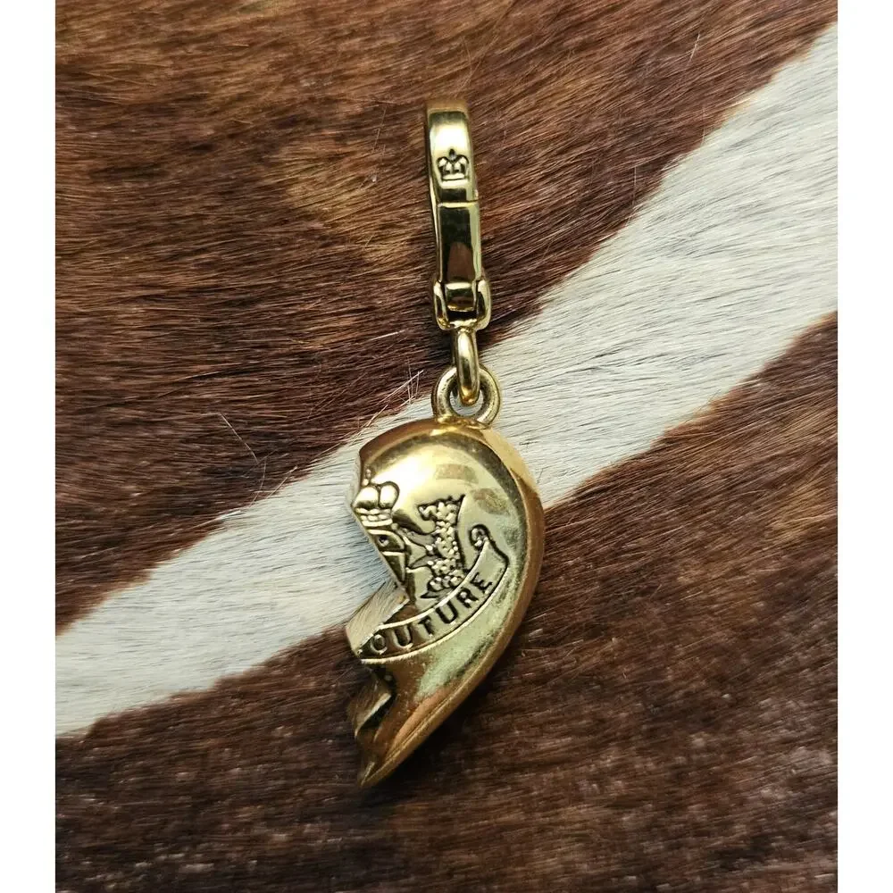 Vintage Y2K Juicy Couture Gold Tone Half/Broken BFF Heart Charm & Bonus Charm
